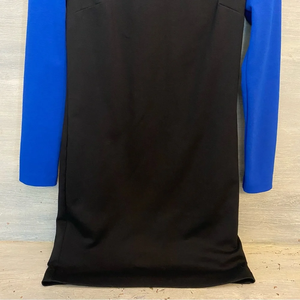 Michael Kors Sheath Dress Royal Blue and Black Silver Zip Back and Sleeves‎ GC